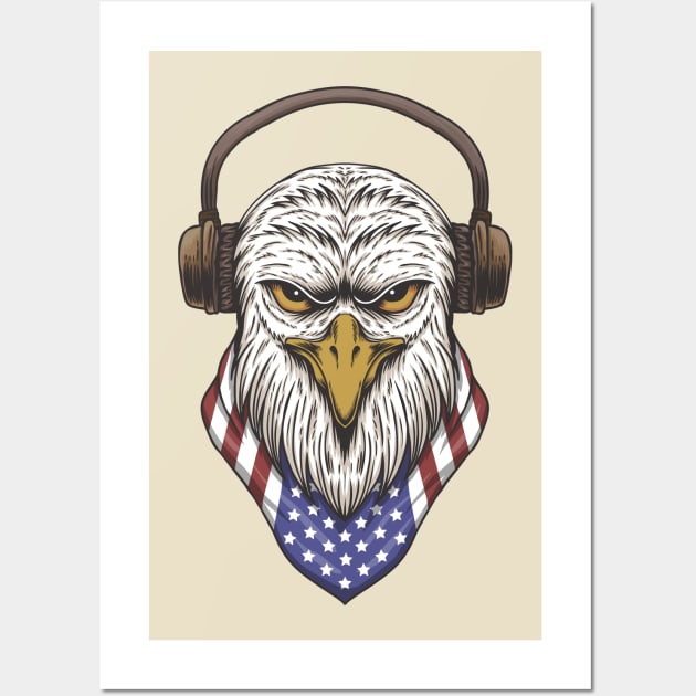 eagle headphone USA flag Wall Art by Mako Design 